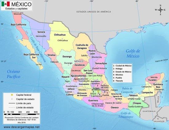 Los 32 Estados De Mexico Con Sus Capitales Mapa Con Estados